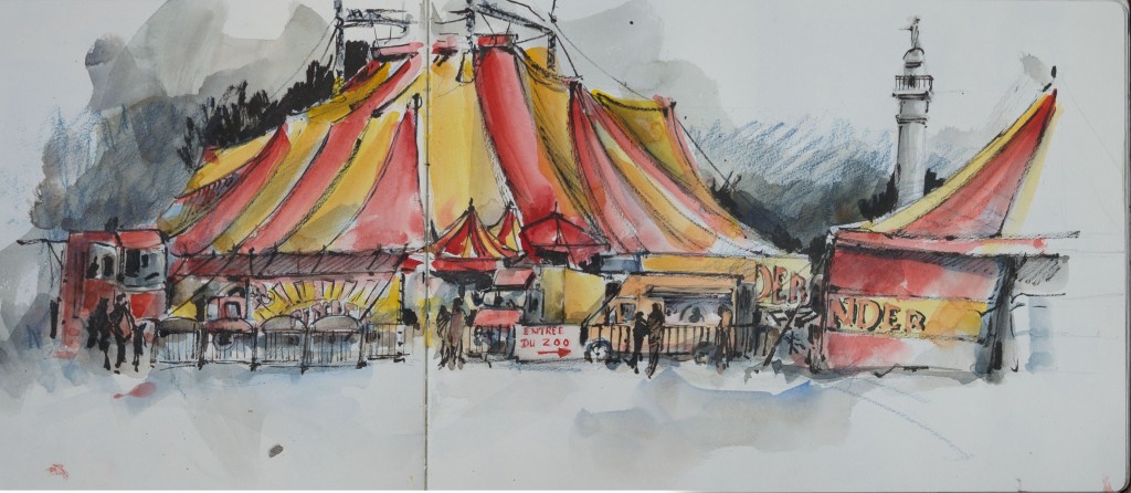 Cirque à Bordeaux/ aquarelle, feutre