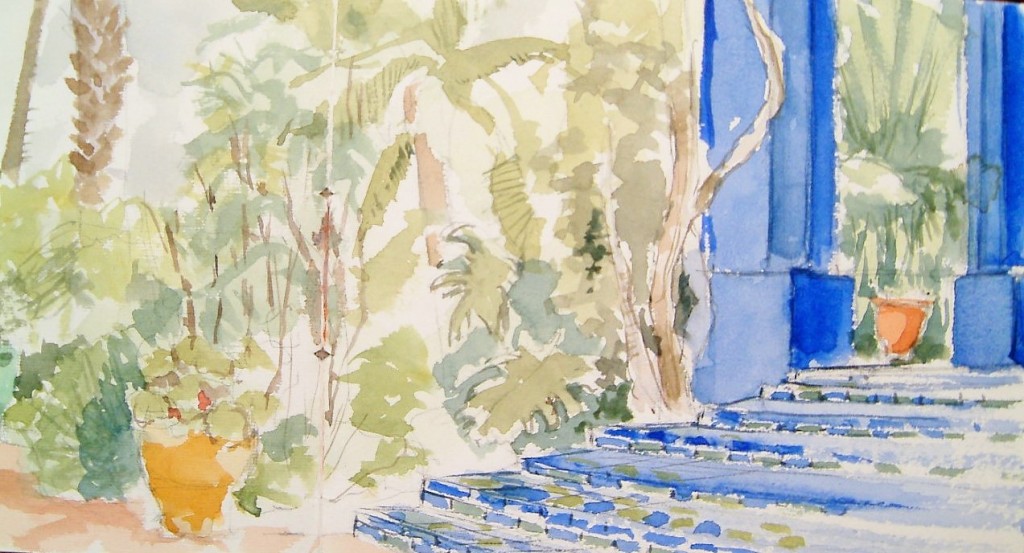 Marrakech, jardins Majorelle/ aquarelle